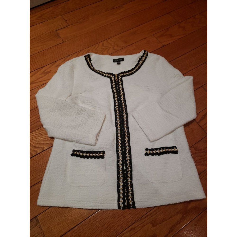 Spense zip up Faux Tweed top with gold chain design size M